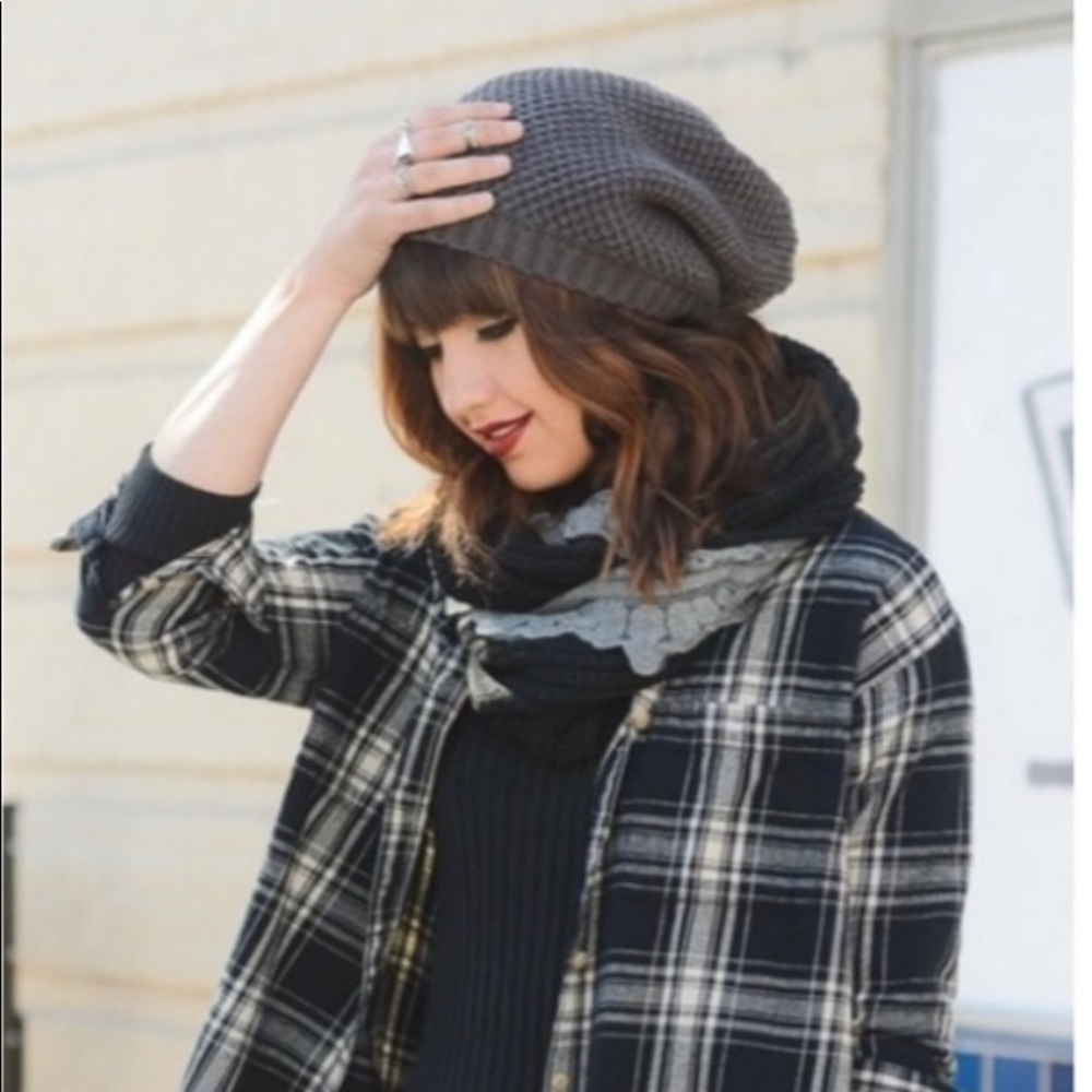 Gray Waffle Knit Beanie